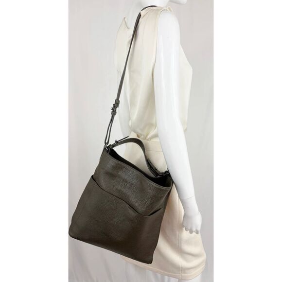 AllSaints Hobo Bag Mast Crossbody Purse Pebbled Leather Forest Green